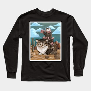 Ferret CowGirl & Kitty Bronco - White Outlined Version Long Sleeve T-Shirt